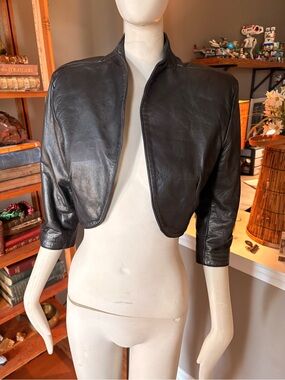 Vintage 80s(?)Firenze Santa Barbara Black Leather Bolero Jacket Made USA